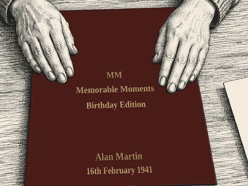 A burgundy Birthday Edition newspaper book with gold lettering